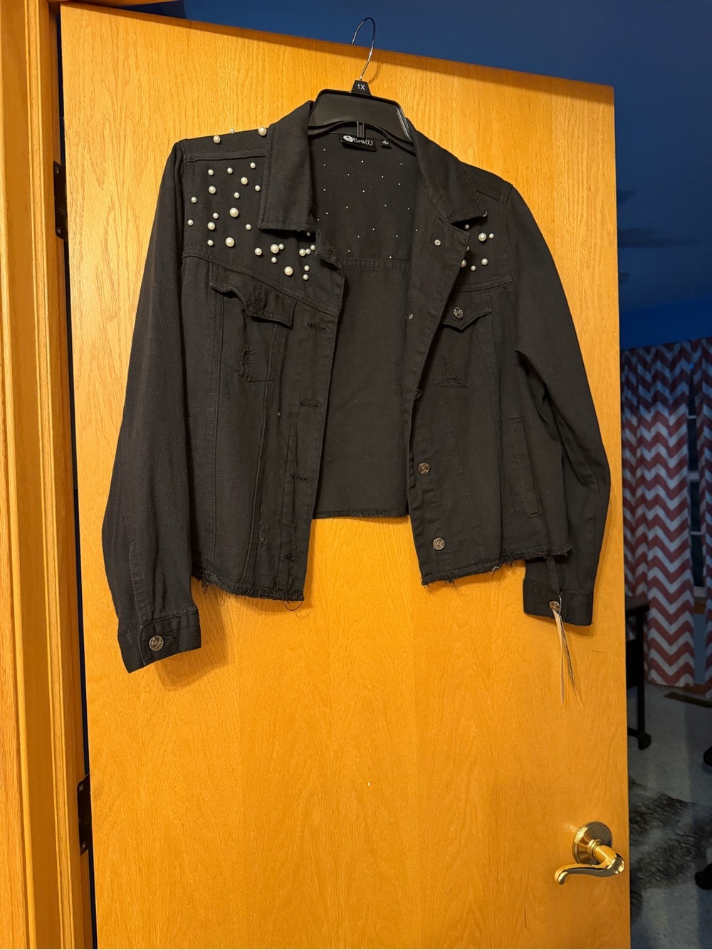 Studded Black Cropped Denim Jacket - Women